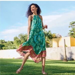 Sundance Manet Green and Pink Floral Midi Dress, XL, NWOT